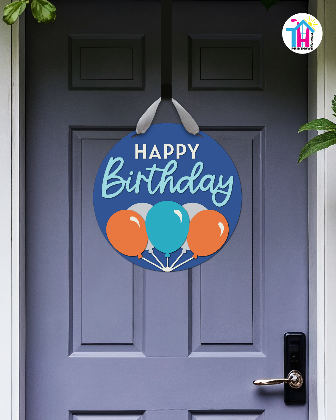 Happy Bounce - Birthday Door Hanger By Printhaws Creations, 16" Round Wooden Front Door Sign, Layered Hand-Painted Entryway Decor