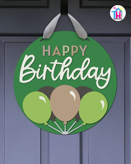 Pixel Grove - Birthday Door Hanger By Printhaws Creations, 16" Round Wooden Front Door Sign, Layered Hand-Painted Entryway Decor