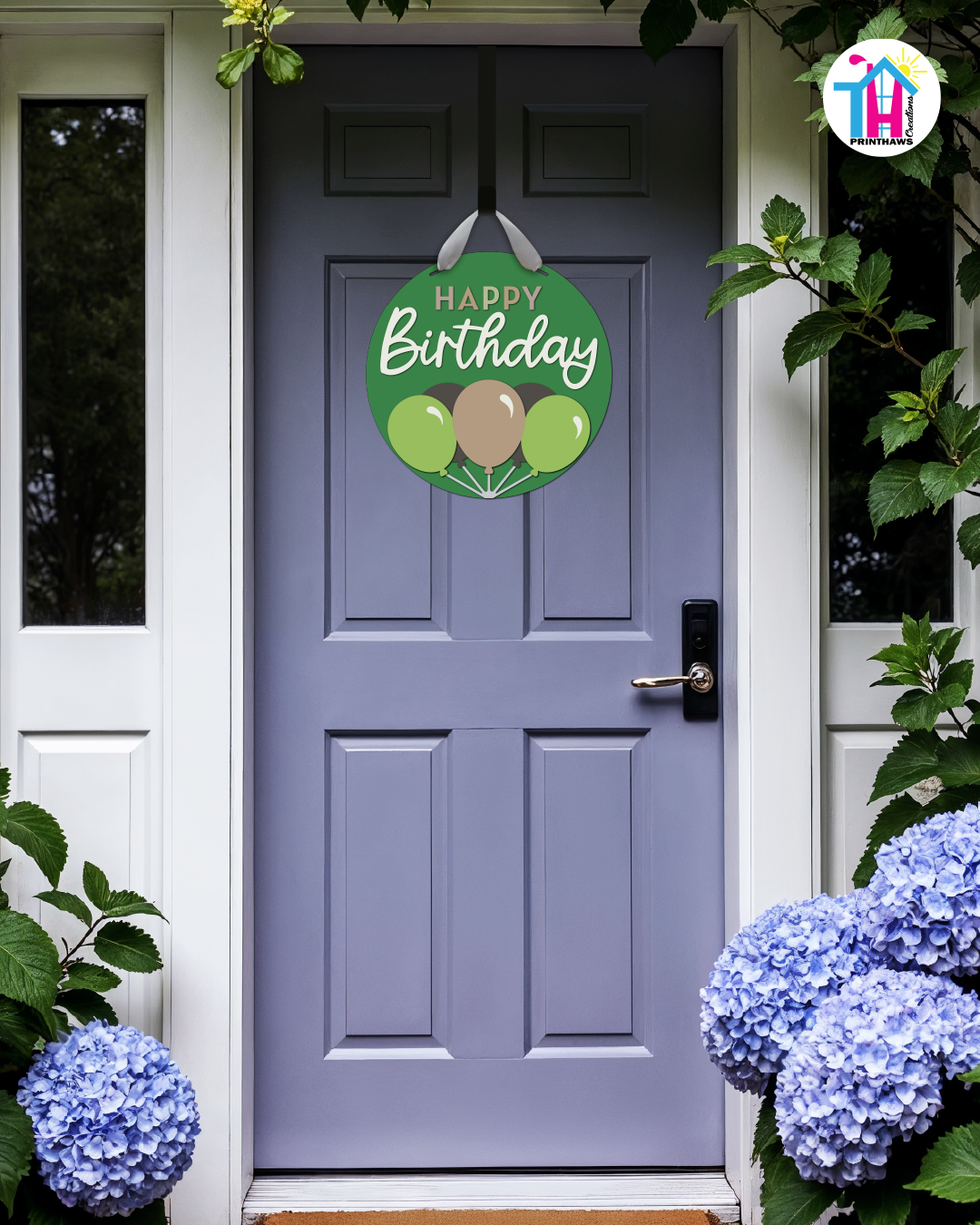 Pixel Grove - Birthday Door Hanger By Printhaws Creations, 16" Round Wooden Front Door Sign, Layered Hand-Painted Entryway Decor