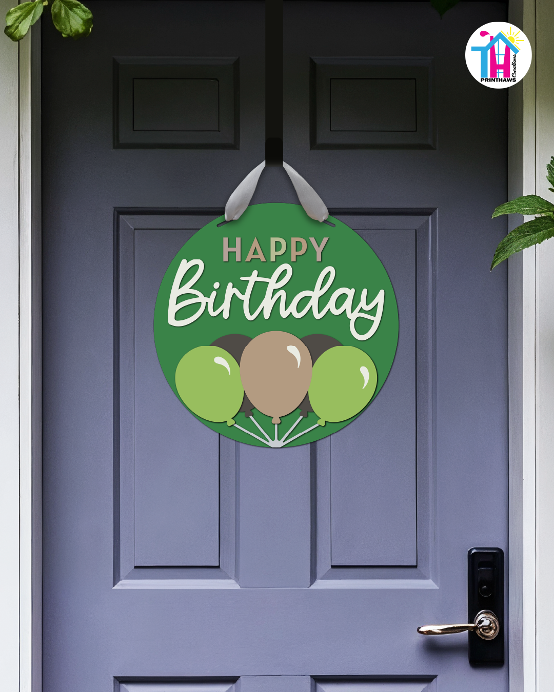 Pixel Grove - Birthday Door Hanger By Printhaws Creations, 16" Round Wooden Front Door Sign, Layered Hand-Painted Entryway Decor