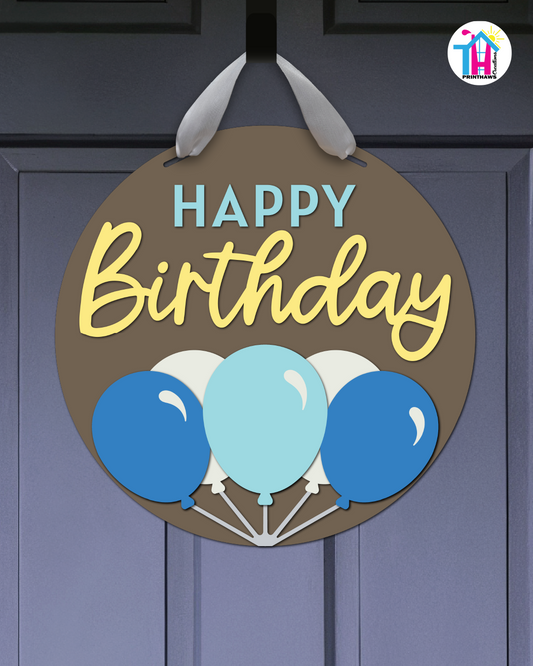 Sky Glow - Birthday Door Hanger By Printhaws Creations, 16" Round Wooden Front Door Sign, Layered Hand-Painted Entryway Decor