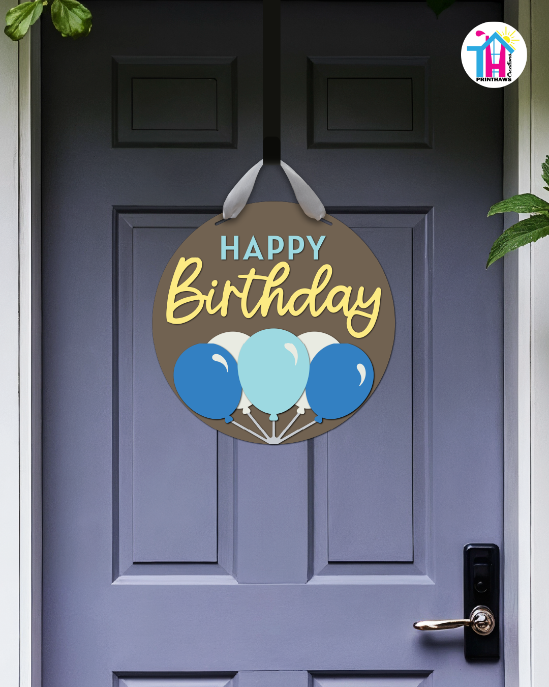 Sky Glow - Birthday Door Hanger By Printhaws Creations, 16" Round Wooden Front Door Sign, Layered Hand-Painted Entryway Decor