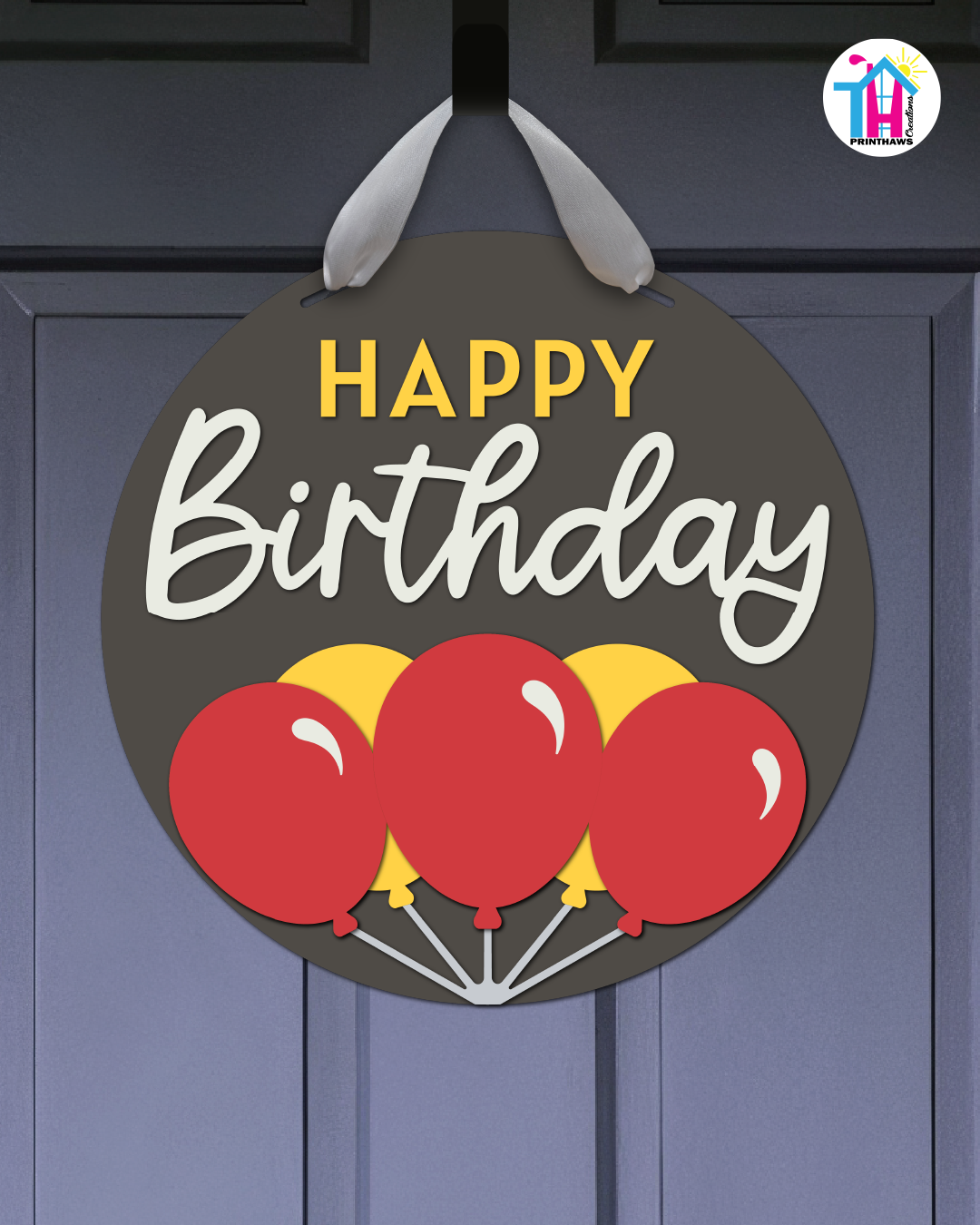 Turbo Cheer - Birthday Door Hanger By Printhaws Creations, 16" Round Wooden Front Door Sign, Layered Hand-Painted Entryway Decor