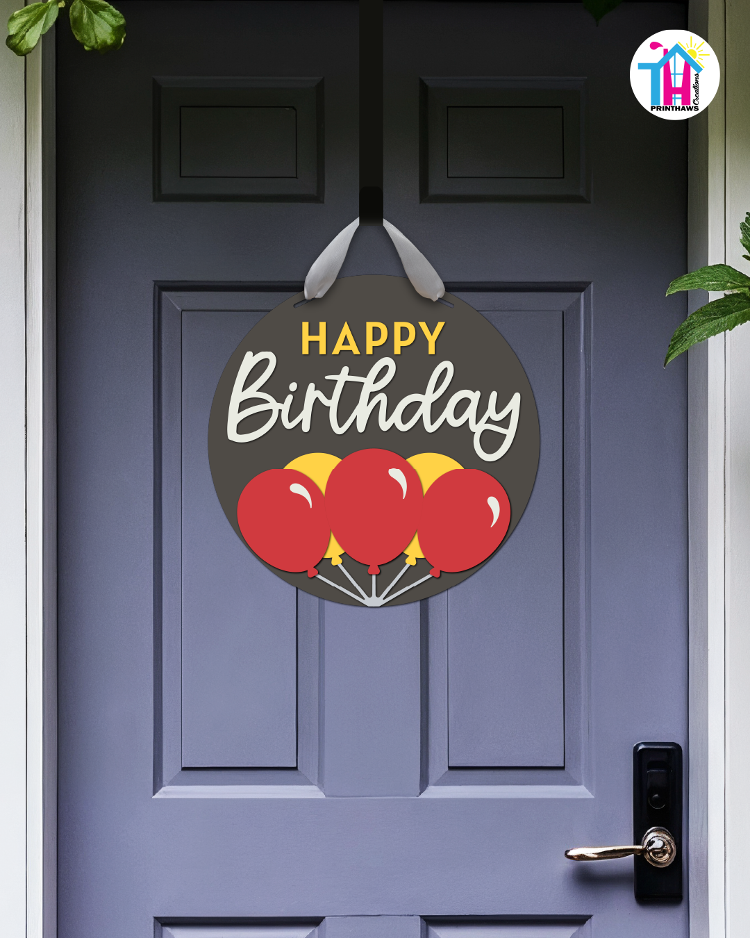 Turbo Cheer - Birthday Door Hanger By Printhaws Creations, 16" Round Wooden Front Door Sign, Layered Hand-Painted Entryway Decor