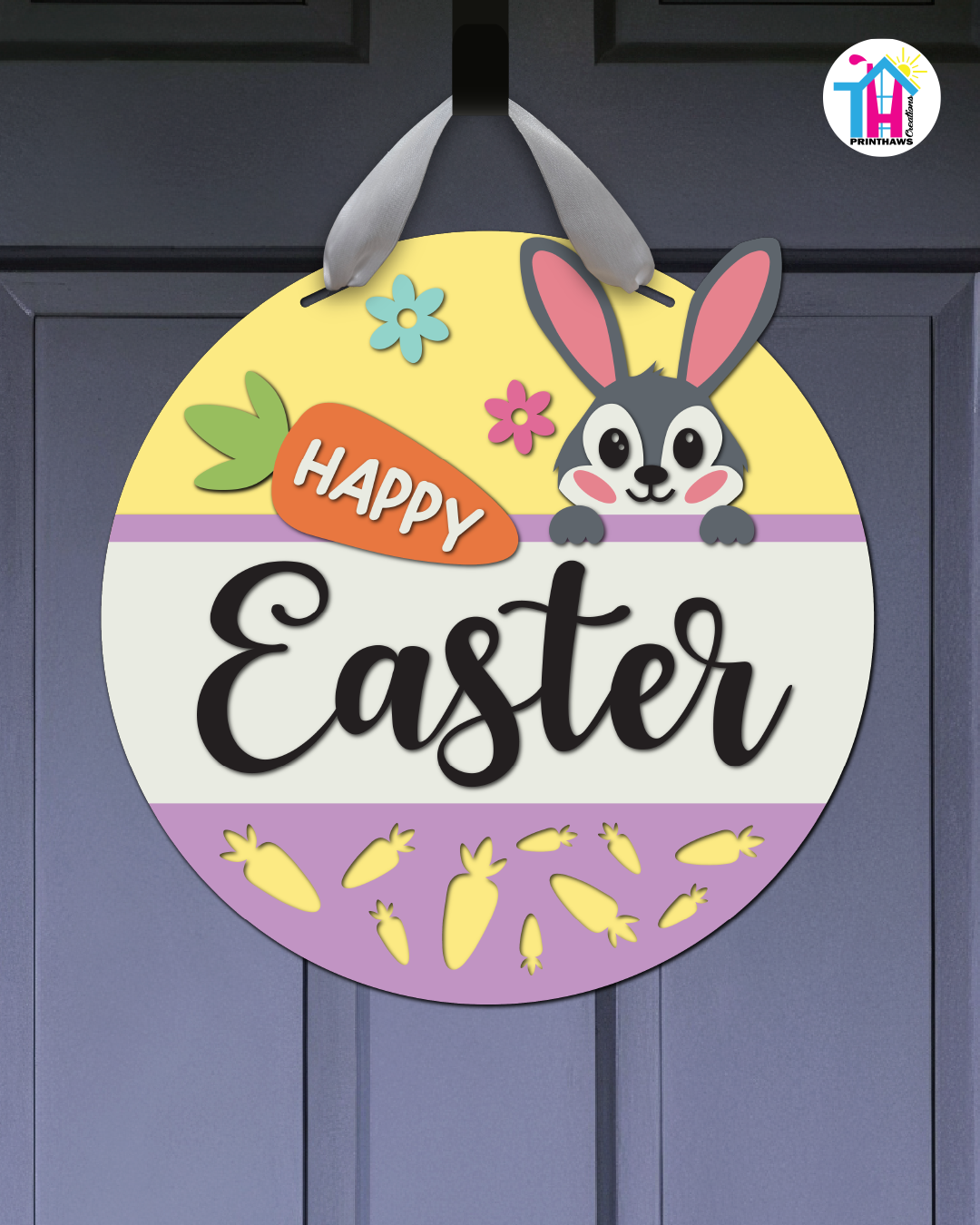 Carrots - Easter Door Hanger By Printhaws Creations, 16" Round Wooden Front Door Sign, Layered Hand-Painted Entryway Decor