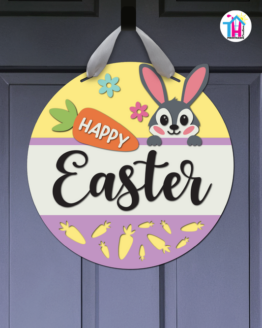 Carrots - Easter Door Hanger By Printhaws Creations, 16" Round Wooden Front Door Sign, Layered Hand-Painted Entryway Decor