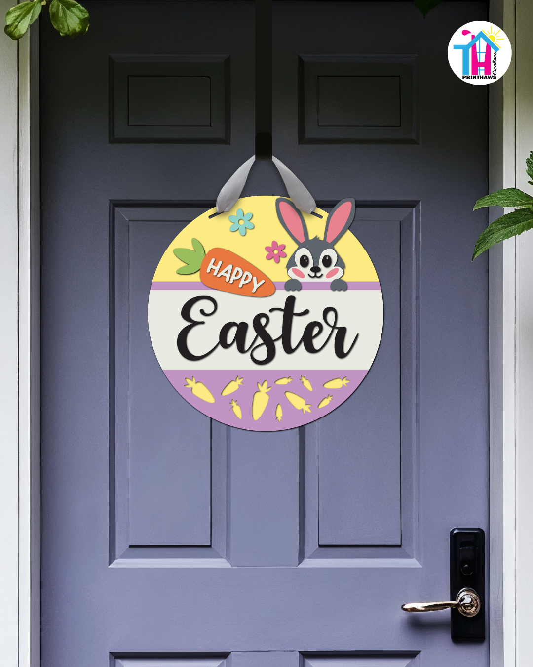 Carrots - Easter Door Hanger By Printhaws Creations, 16" Round Wooden Front Door Sign, Layered Hand-Painted Entryway Decor