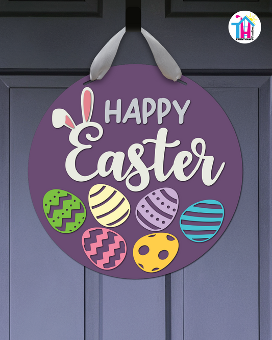 Eggs - Easter Door Hanger By Printhaws Creations, 16" Round Wooden Front Door Sign, Layered Hand-Painted Entryway Decor