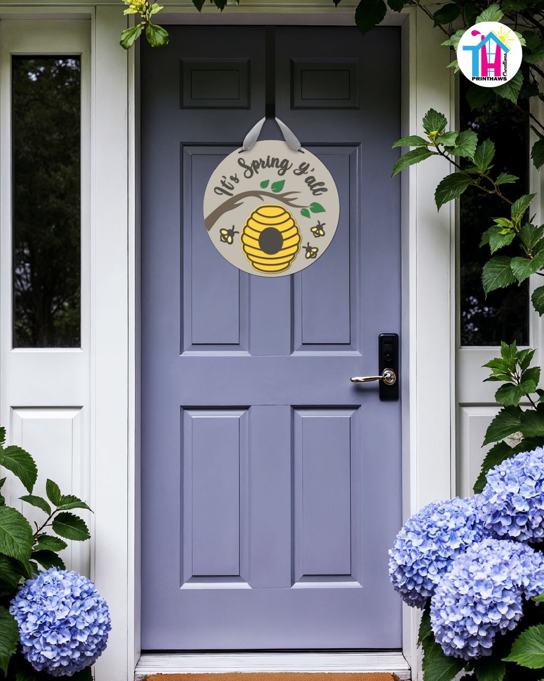 Bee - Spring Door Hanger By Printhaws Creations, 16" Round Wooden Front Door Sign, Layered Hand-Painted Entryway Decor