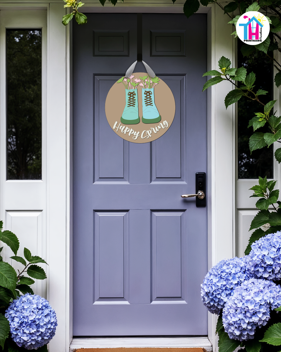 Boots - Spring Door Hanger By Printhaws Creations, 16" Round Wooden Front Door Sign, Layered Hand-Painted Entryway Decor