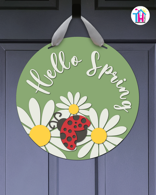 Ladybug - Spring Door Hanger By Printhaws Creations, 16" Round Wooden Front Door Sign, Layered Hand-Painted Entryway Decor