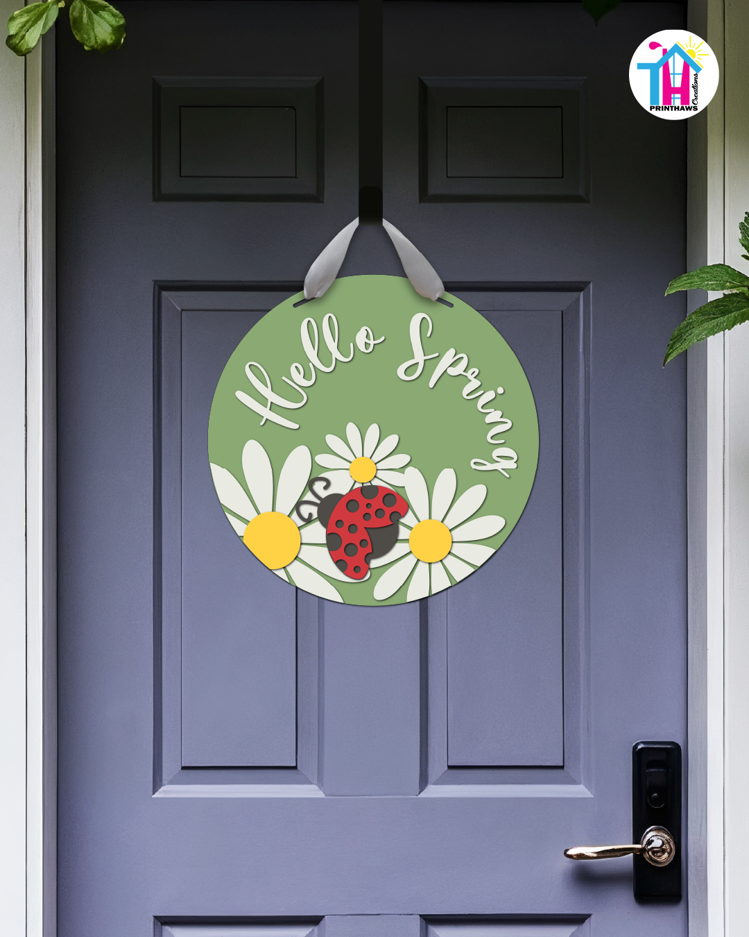 Ladybug - Spring Door Hanger By Printhaws Creations, 16" Round Wooden Front Door Sign, Layered Hand-Painted Entryway Decor
