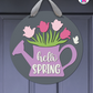 Watering Can - Spring Door Hanger By Printhaws Creations, 16" Round Wooden Front Door Sign, Layered Hand-Painted Entryway Decor