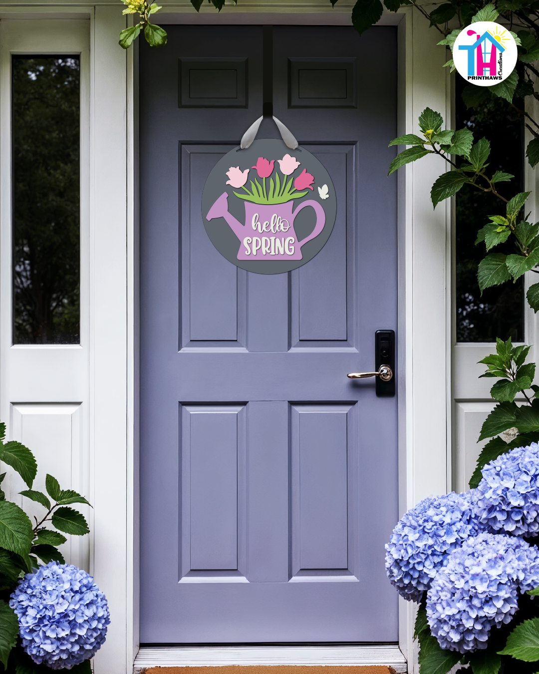 Watering Can - Spring Door Hanger By Printhaws Creations, 16" Round Wooden Front Door Sign, Layered Hand-Painted Entryway Decor