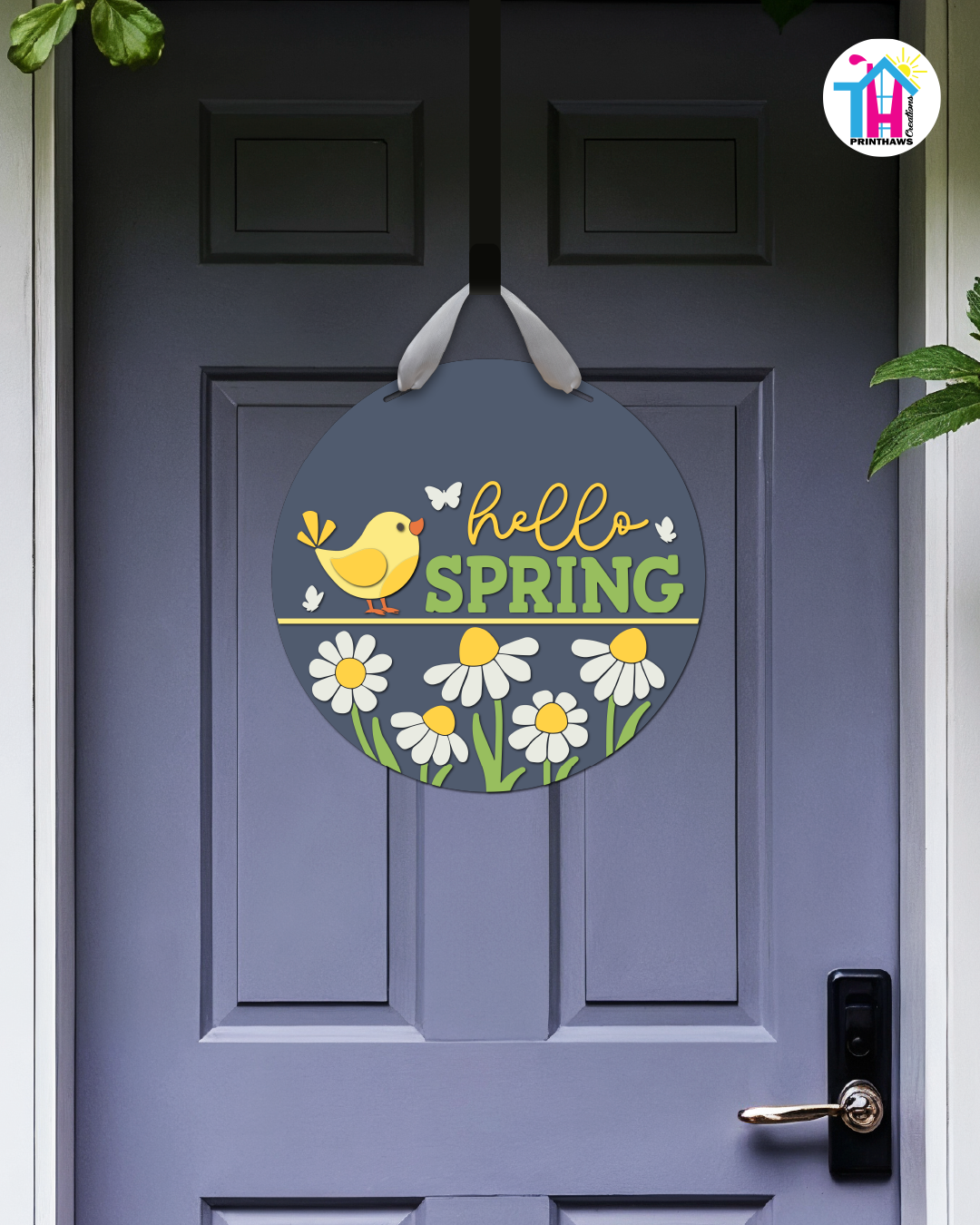 Yellow Bird - Spring Door Hanger By Printhaws Creations, 16" Round Wooden Front Door Sign, Layered Hand-Painted Entryway Decor