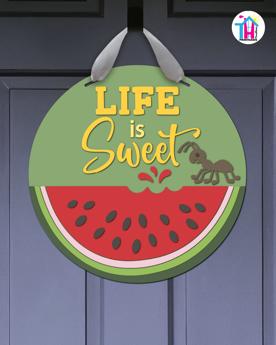 Ant - Summer Door Hanger By Printhaws Creations, 16" Round Wooden Front Door Sign, Layered Hand-Painted Entryway Decor
