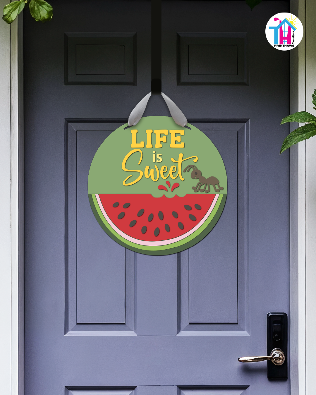 Ant - Summer Door Hanger By Printhaws Creations, 16" Round Wooden Front Door Sign, Layered Hand-Painted Entryway Decor