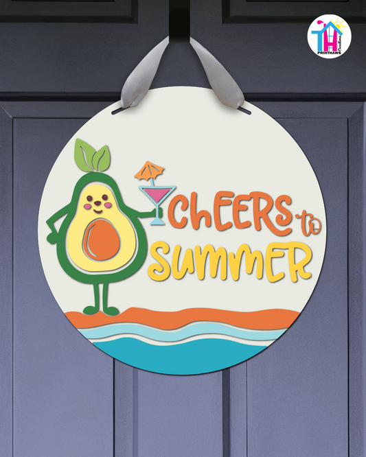 Avocado - Summer Door Hanger By Printhaws Creations, 16" Round Wooden Front Door Sign, Layered Hand-Painted Entryway Decor