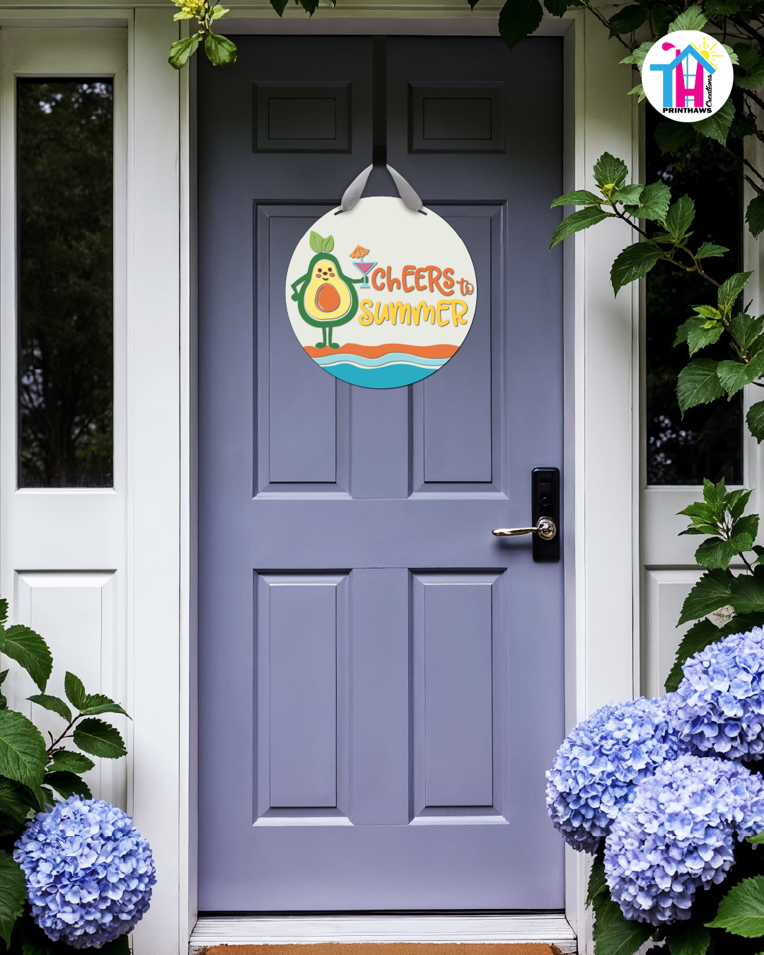 Avocado - Summer Door Hanger By Printhaws Creations, 16" Round Wooden Front Door Sign, Layered Hand-Painted Entryway Decor