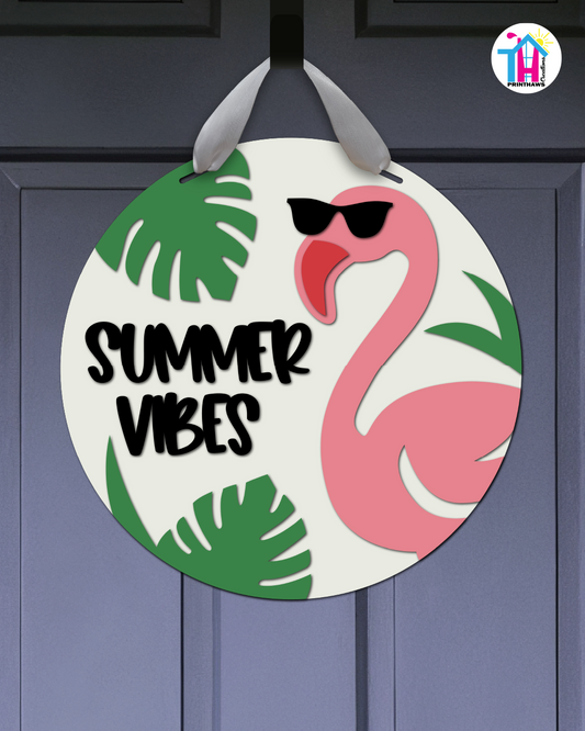 Flamingo - Summer Door Hanger By Printhaws Creations, 16" Round Wooden Front Door Sign, Layered Hand-Painted Entryway Decor