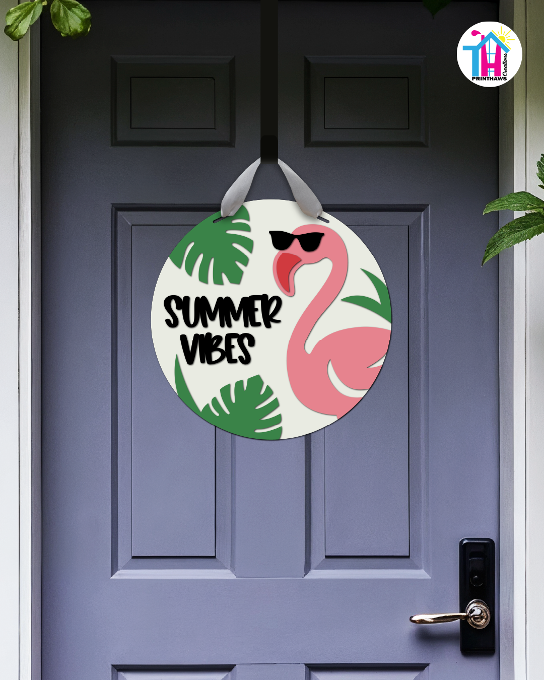 Flamingo - Summer Door Hanger By Printhaws Creations, 16" Round Wooden Front Door Sign, Layered Hand-Painted Entryway Decor