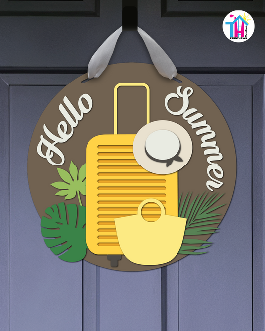 Luggage - Summer Door Hanger By Printhaws Creations, 16" Round Wooden Front Door Sign, Layered Hand-Painted Entryway Decor