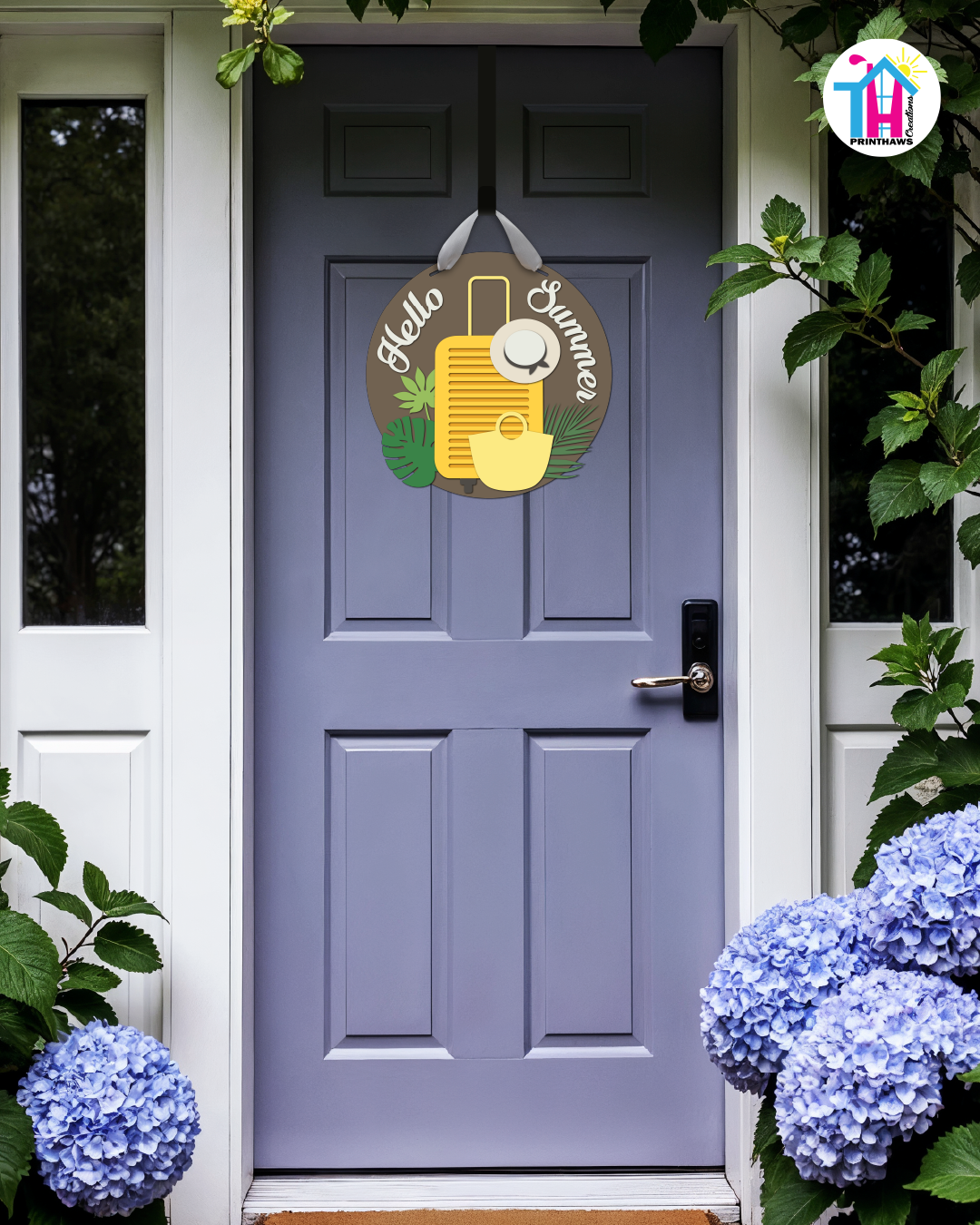 Luggage - Summer Door Hanger By Printhaws Creations, 16" Round Wooden Front Door Sign, Layered Hand-Painted Entryway Decor