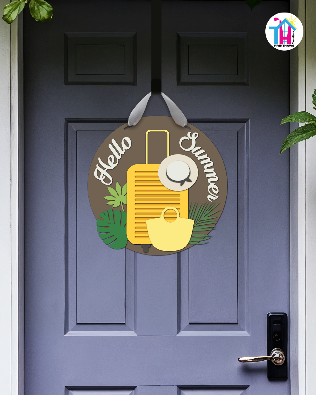 Luggage - Summer Door Hanger By Printhaws Creations, 16" Round Wooden Front Door Sign, Layered Hand-Painted Entryway Decor