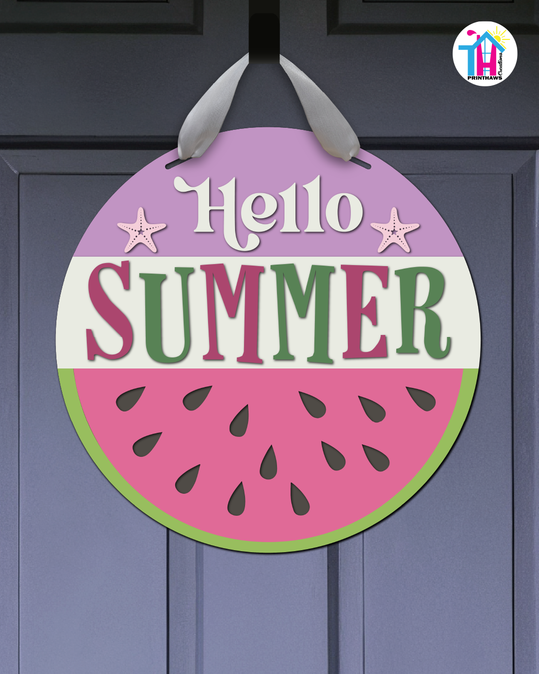 Watermelon - Summer Door Hanger By Printhaws Creations, 16" Round Wooden Front Door Sign, Layered Hand-Painted Entryway Decor