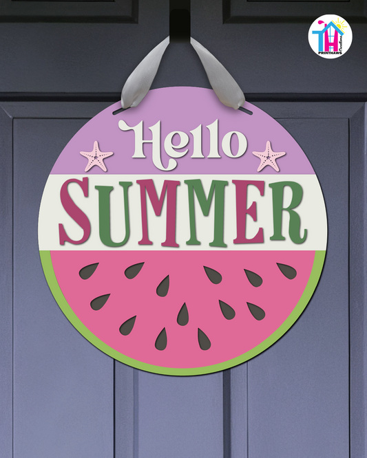 Watermelon - Summer Door Hanger By Printhaws Creations, 16" Round Wooden Front Door Sign, Layered Hand-Painted Entryway Decor