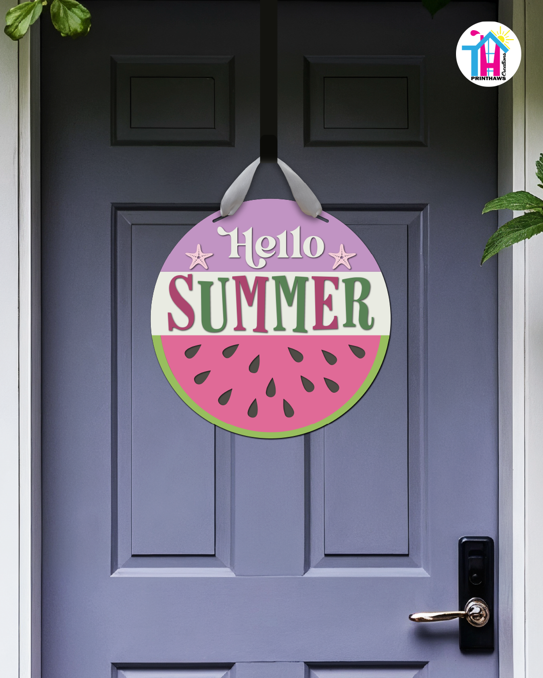 Watermelon - Summer Door Hanger By Printhaws Creations, 16" Round Wooden Front Door Sign, Layered Hand-Painted Entryway Decor