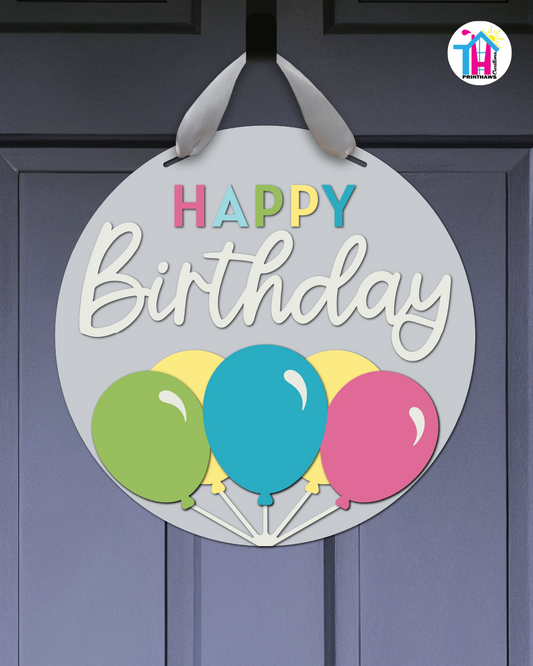 Confetti Bright - Birthday Door Hanger By Printhaws Creations, 16" Round Wooden Front Door Sign, Layered Hand-Painted Entryway Decor