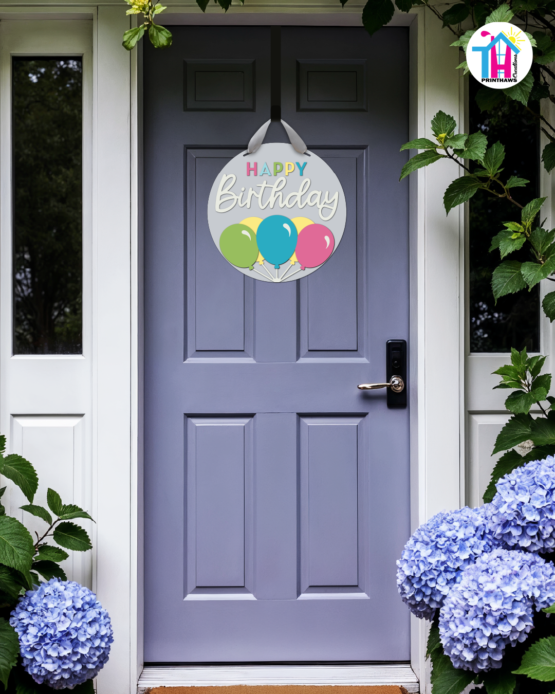 Confetti Bright - Birthday Door Hanger By Printhaws Creations, 16" Round Wooden Front Door Sign, Layered Hand-Painted Entryway Decor