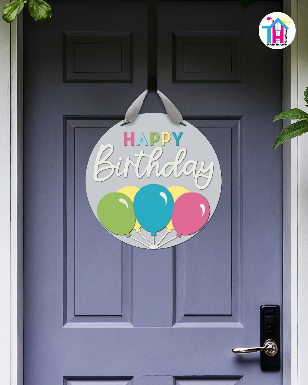 Confetti Bright - Birthday Door Hanger By Printhaws Creations, 16" Round Wooden Front Door Sign, Layered Hand-Painted Entryway Decor