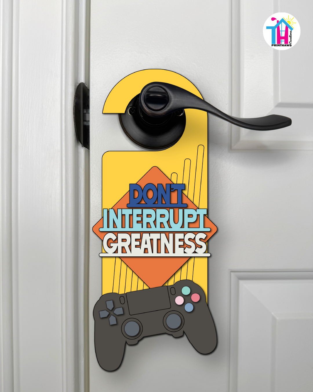 Don’t Interrupt Greatness – Gamer Doorknob Sign By Printhaws Creations, Wooden Room Sign With Console-Inspired Controller Accent