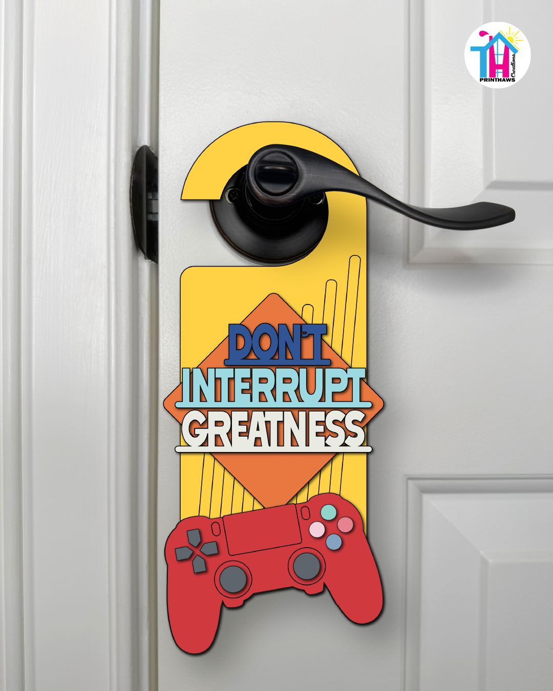 Don’t Interrupt Greatness – Gamer Doorknob Sign By Printhaws Creations, Wooden Room Sign With Console-Inspired Controller Accent