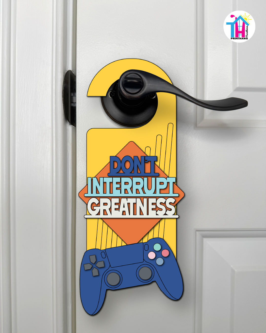 Don’t Interrupt Greatness – Gamer Doorknob Sign By Printhaws Creations, Wooden Room Sign With Console-Inspired Controller Accent