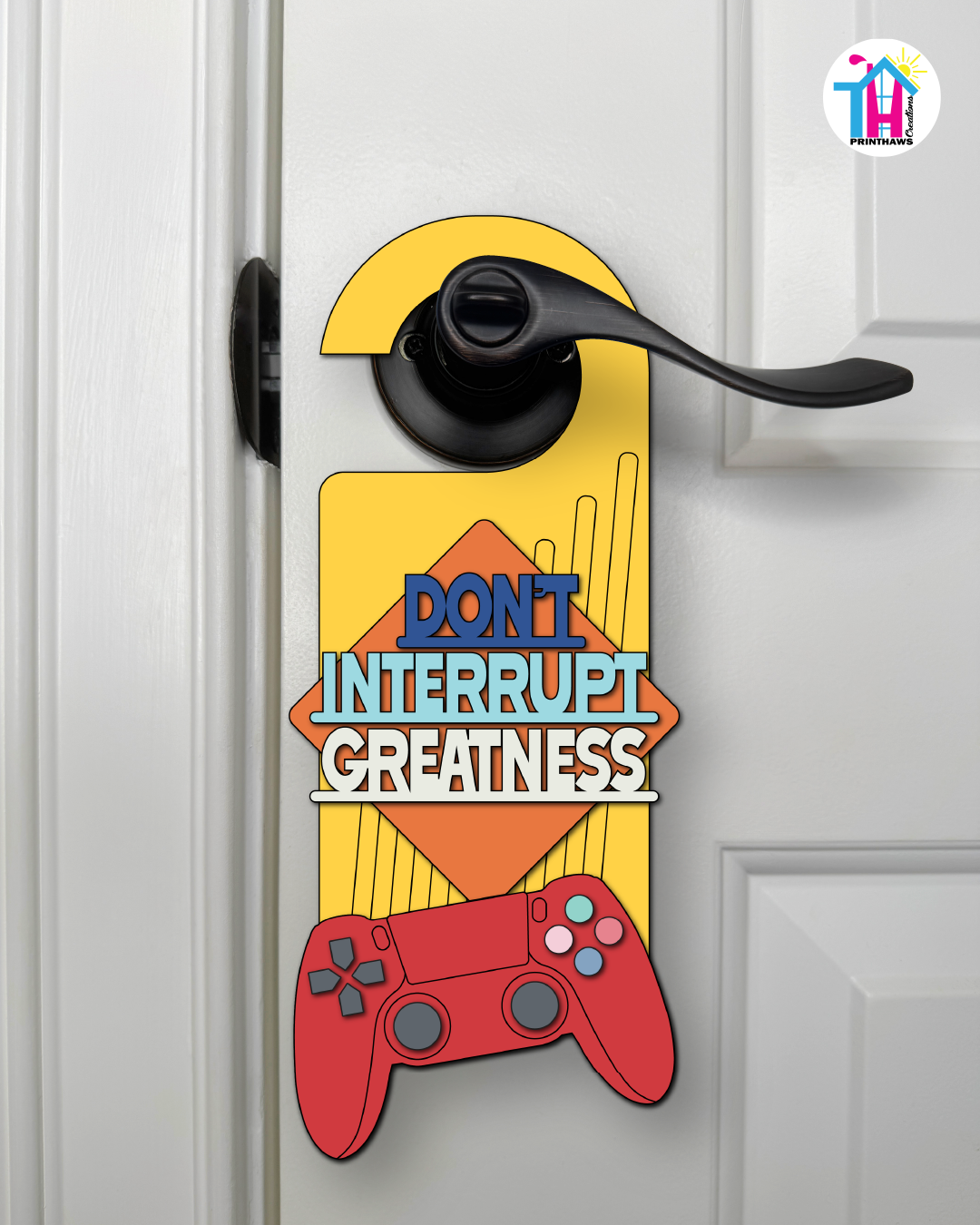 Don’t Interrupt Greatness – Gamer Doorknob Sign By Printhaws Creations, Wooden Room Sign With Console-Inspired Controller Accent