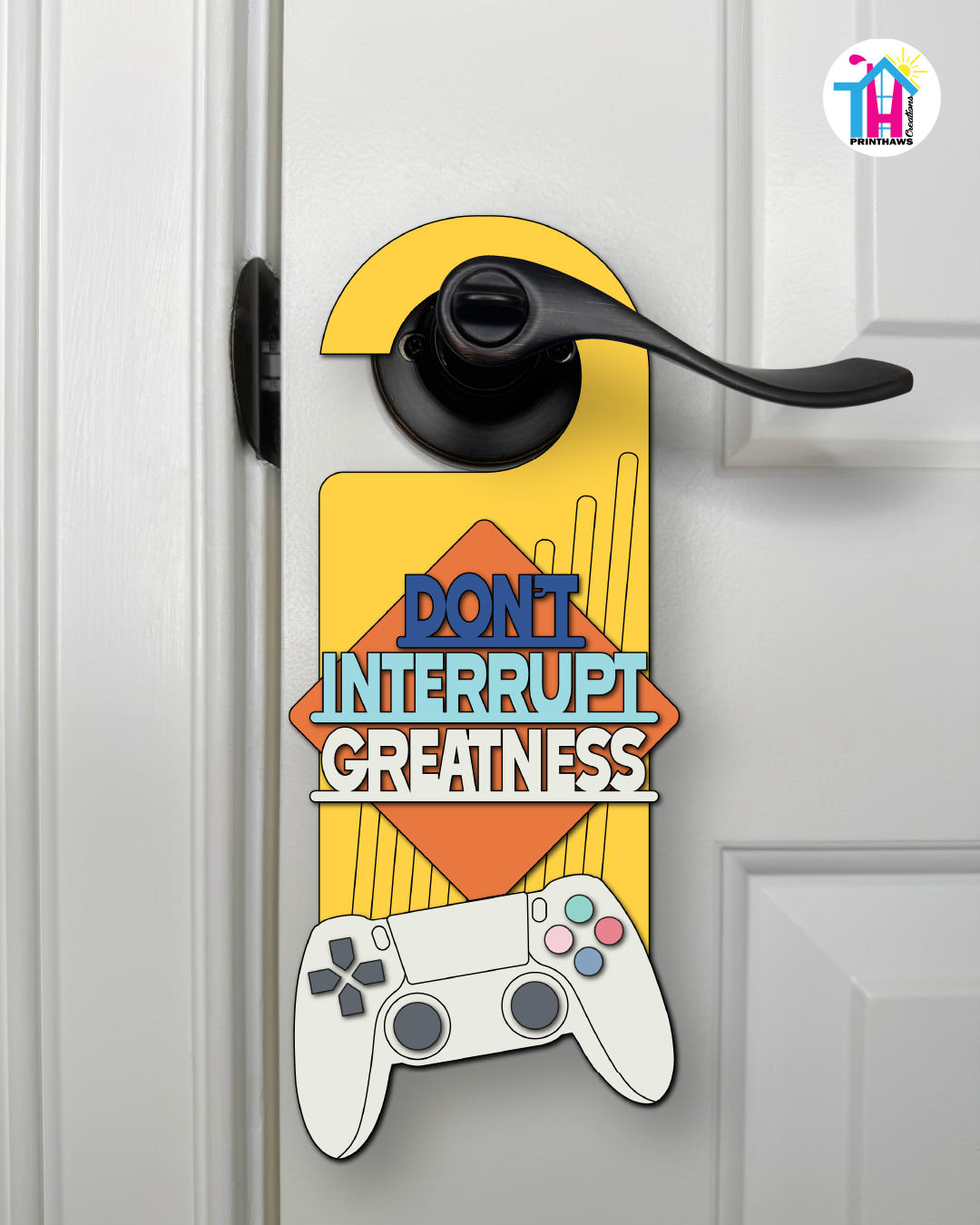 Don’t Interrupt Greatness – Gamer Doorknob Sign By Printhaws Creations, Wooden Room Sign With Console-Inspired Controller Accent