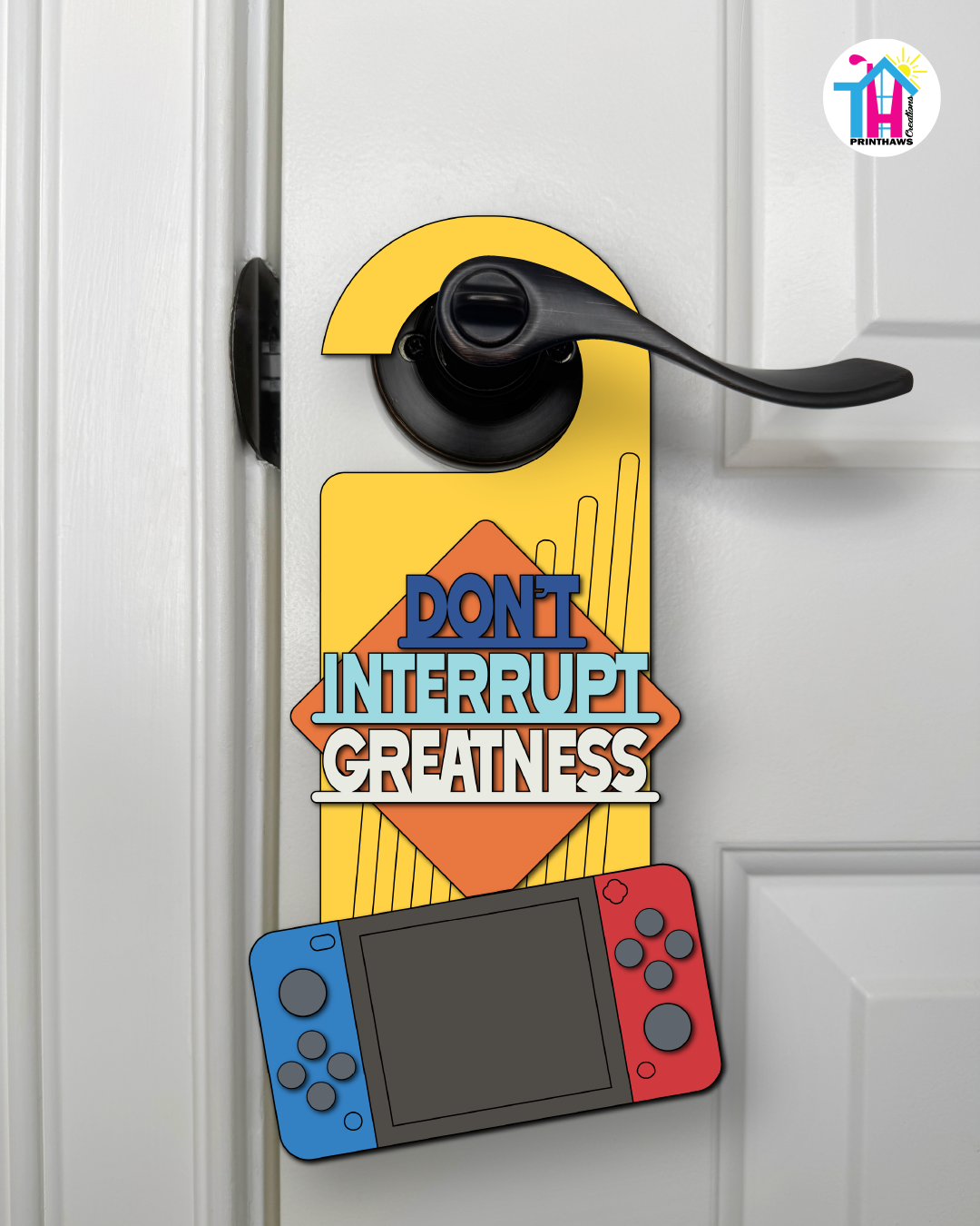 Don’t Interrupt Greatness – Gamer Doorknob Sign By Printhaws Creations, Wooden Room Sign With Console-Inspired Controller Accent