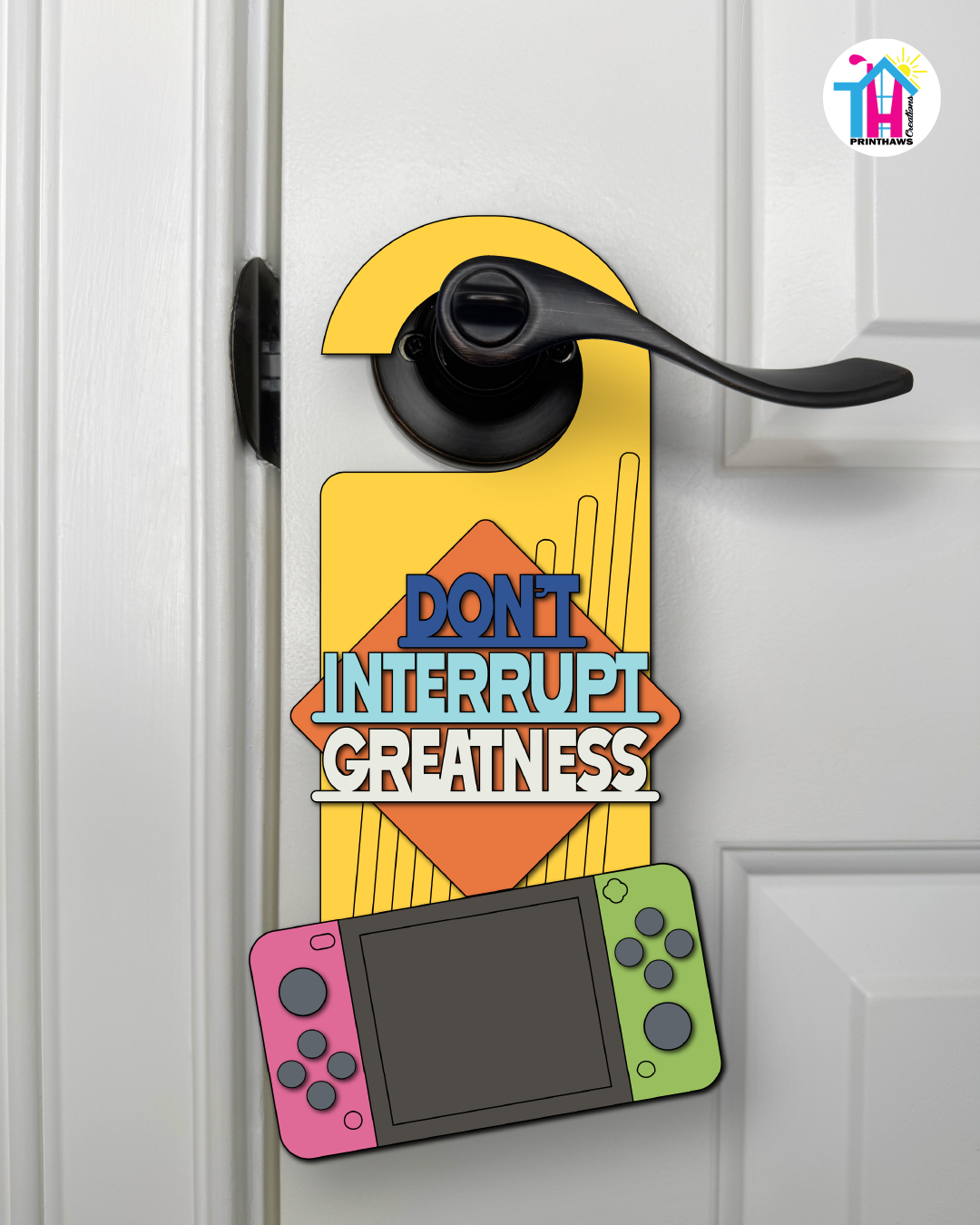 Don’t Interrupt Greatness – Gamer Doorknob Sign By Printhaws Creations, Wooden Room Sign With Console-Inspired Controller Accent