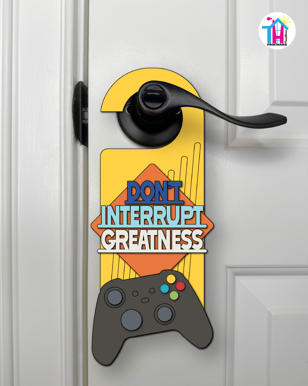 Don’t Interrupt Greatness – Gamer Doorknob Sign By Printhaws Creations, Wooden Room Sign With Console-Inspired Controller Accent