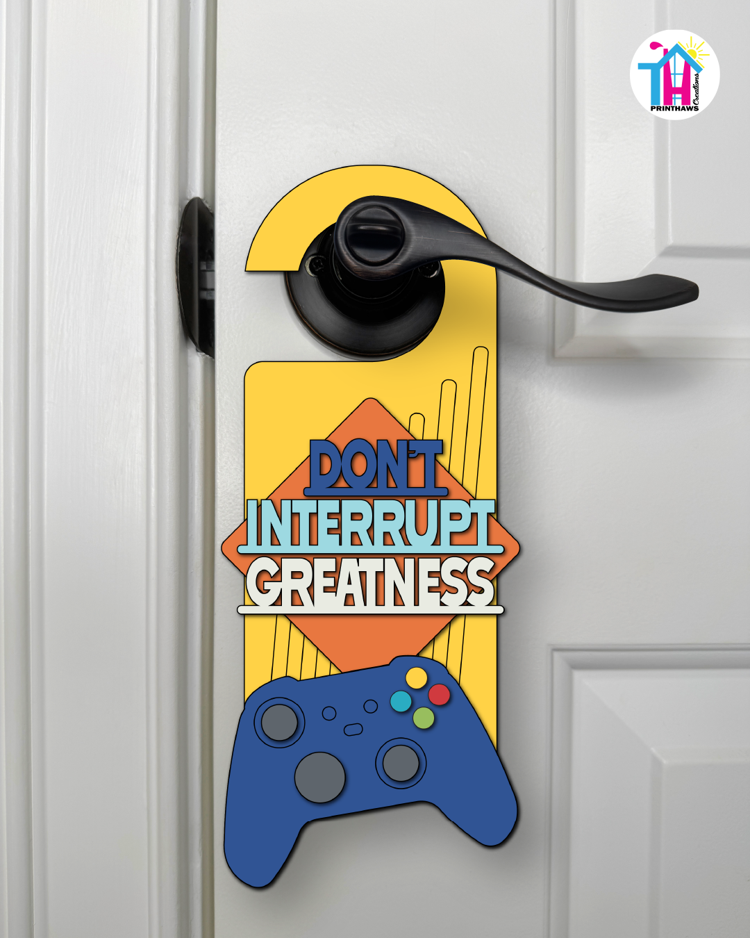 Don’t Interrupt Greatness – Gamer Doorknob Sign By Printhaws Creations, Wooden Room Sign With Console-Inspired Controller Accent