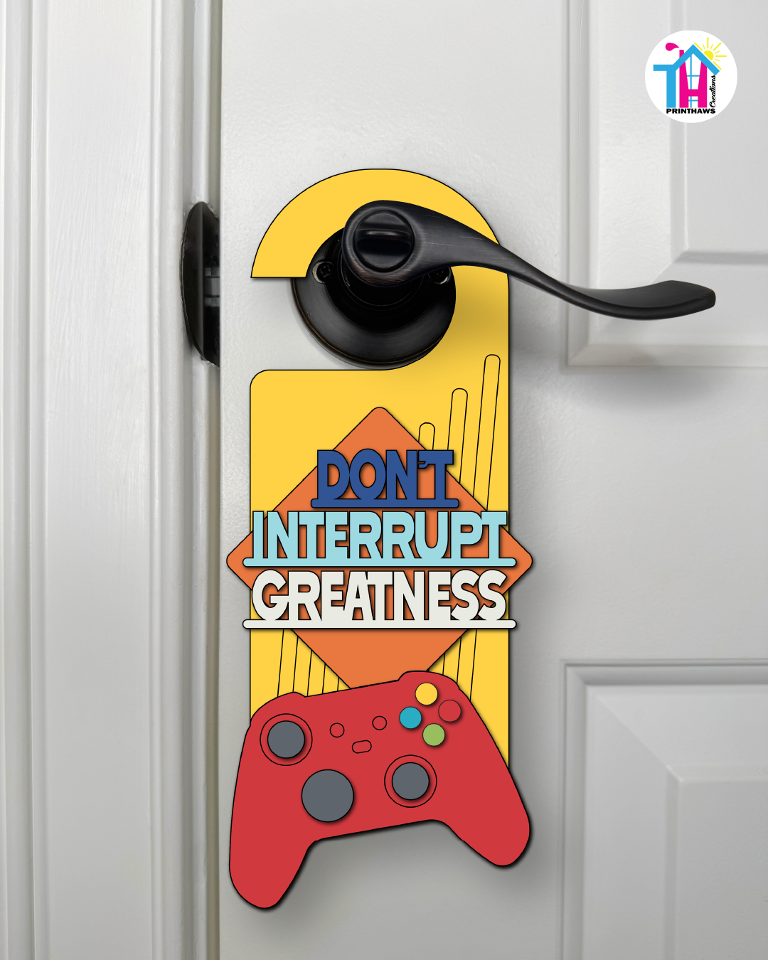 Don’t Interrupt Greatness – Gamer Doorknob Sign By Printhaws Creations, Wooden Room Sign With Console-Inspired Controller Accent