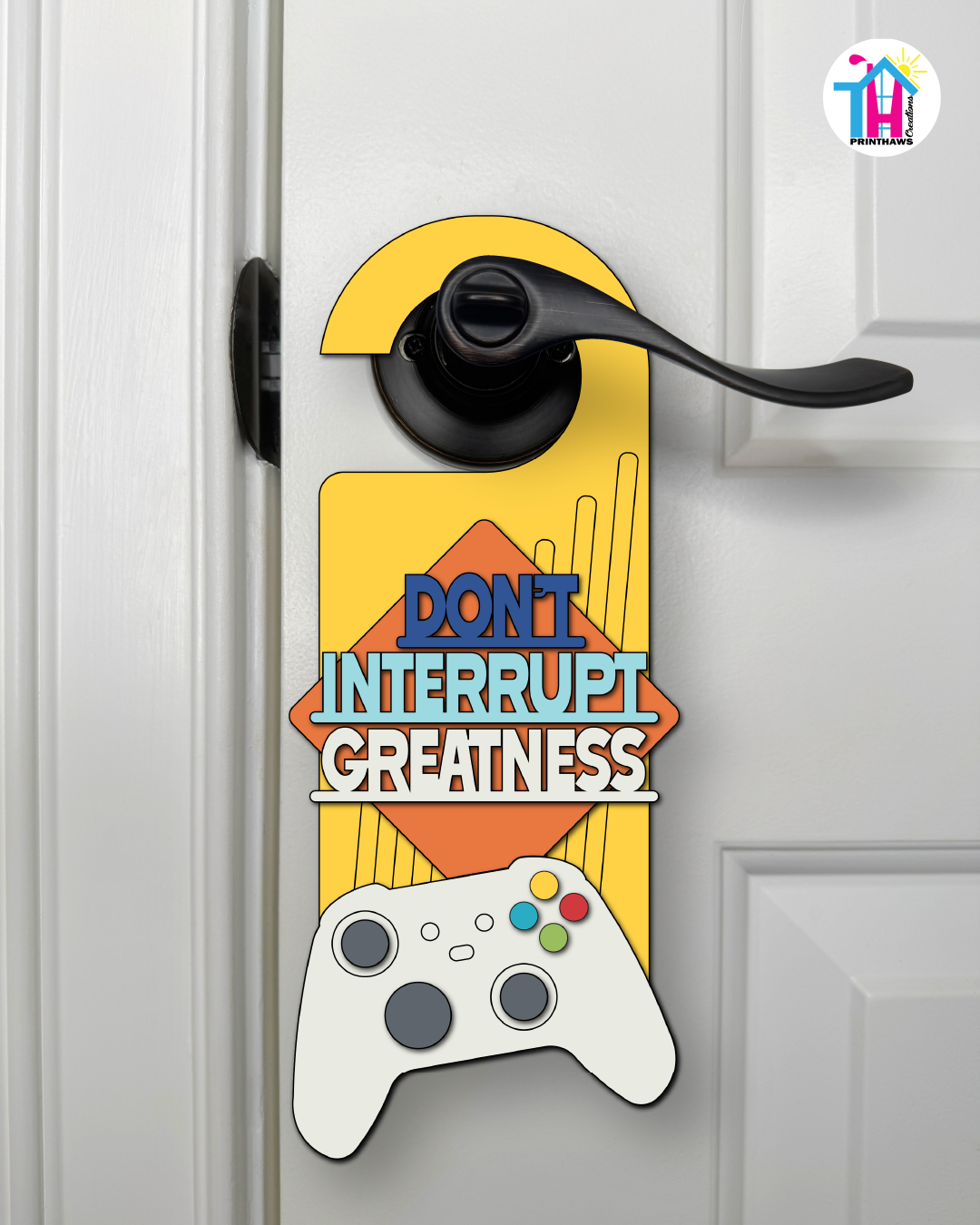 Don’t Interrupt Greatness – Gamer Doorknob Sign By Printhaws Creations, Wooden Room Sign With Console-Inspired Controller Accent