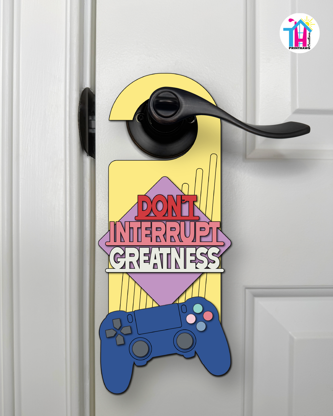 Don’t Interrupt Greatness – Gamer Doorknob Sign By Printhaws Creations, Wooden Room Sign With Console-Inspired Controller Accent