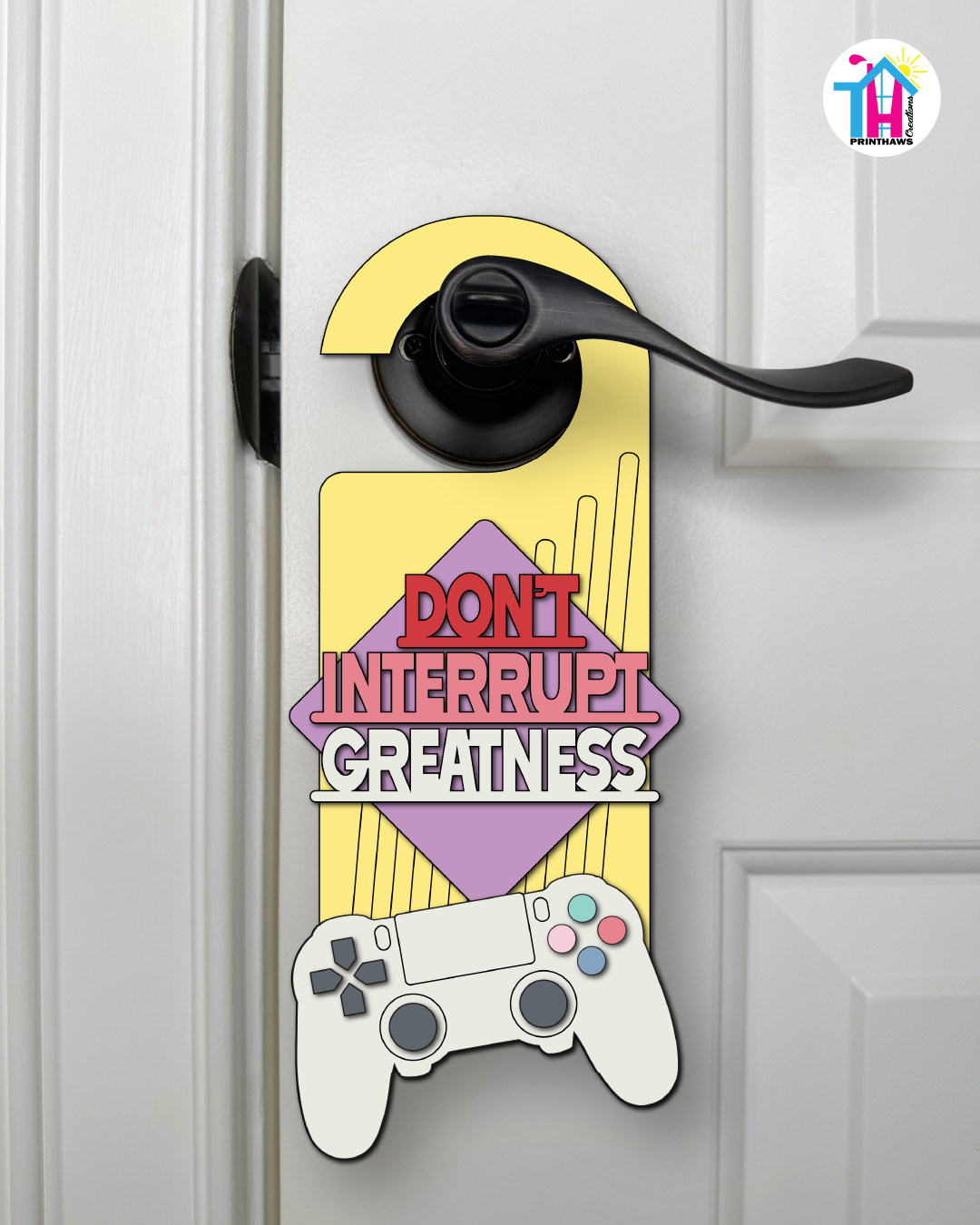 Don’t Interrupt Greatness – Gamer Doorknob Sign By Printhaws Creations, Wooden Room Sign With Console-Inspired Controller Accent