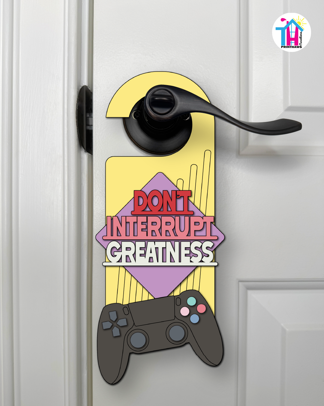Don’t Interrupt Greatness – Gamer Doorknob Sign By Printhaws Creations, Wooden Room Sign With Console-Inspired Controller Accent