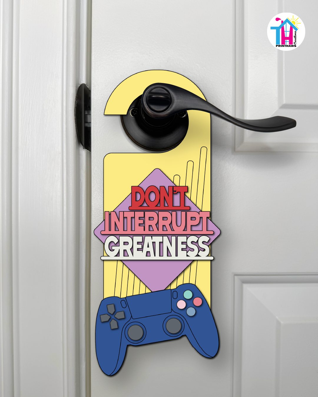 Don’t Interrupt Greatness – Gamer Doorknob Sign By Printhaws Creations, Wooden Room Sign With Console-Inspired Controller Accent