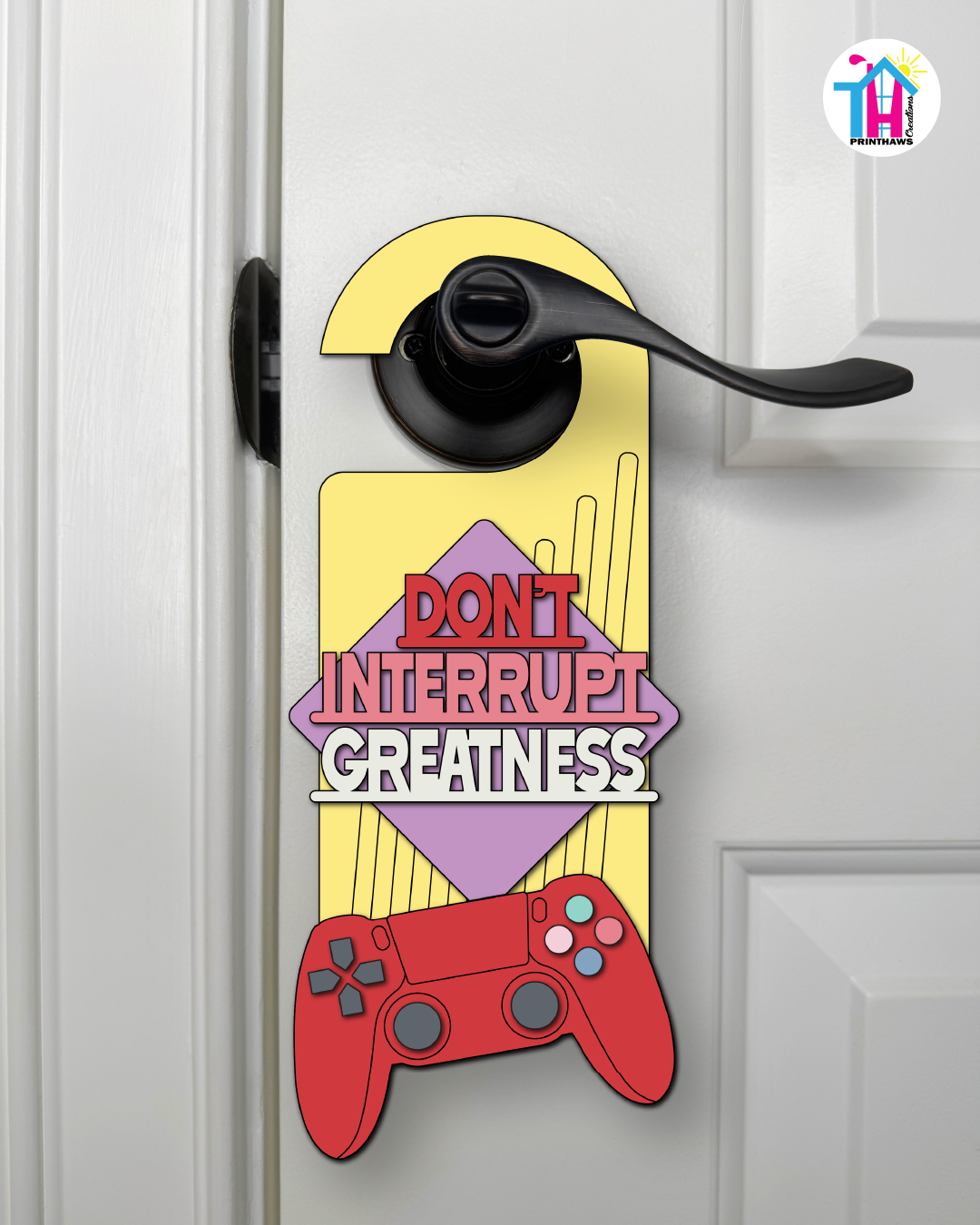 Don’t Interrupt Greatness – Gamer Doorknob Sign By Printhaws Creations, Wooden Room Sign With Console-Inspired Controller Accent